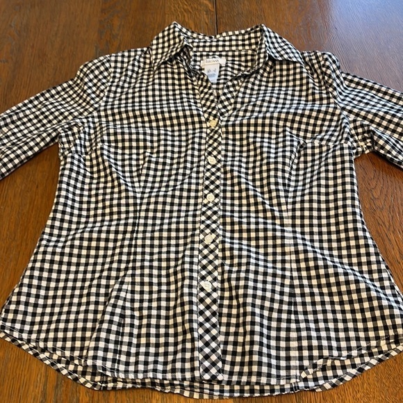 Liz & Co Black and White Check Buttoned Blouse sz S - Picture 7 of 12
